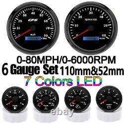 110mm GPS Speedometer 0-80MPH Tacho 6000RPM Waterproof For Car Marine Boat Truck
