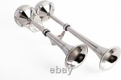 12V Electric Dual Trumpet Marine Horn Stainless Steel Universal RV Truck, Silver
