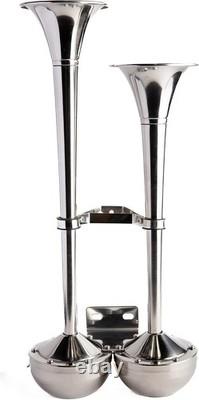 12V Electric Dual Trumpet Marine Horn Stainless Steel Universal RV Truck, Silver
