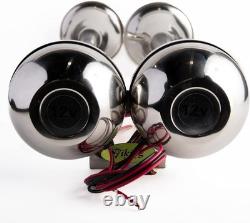 12V Electric Dual Trumpet Marine Horn Stainless Steel Universal RV Truck, Silver
