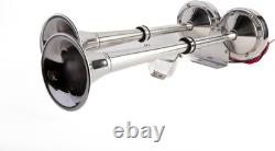 12V Electric Dual Trumpet Marine Horn Stainless Steel Universal RV Truck, Silver