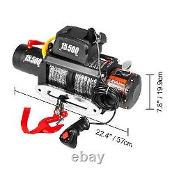 15500LBS Electric Winch 12V Synthetic Cable Truck Trailer Towing Off-Road 4WD