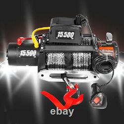 15500LB Electric Winch 12V Synthetic Cable Off-road ATV UTV Truck Towing Trailer
