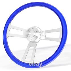 18'' Blue ABS Truck Steering Wheel 5-Hole 3-Spoke Stainless Steel with Horn C