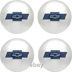 1954-55 Chevrolet Truck Wheel Hub Cap Set with Blue Bow Tie Stainless Steel