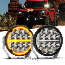 2PCS 7'' Halo DRL LED Work Spot Light Round Driving Fog Headlight Off Road Truck