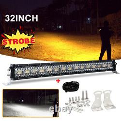 32 1850w Amber White Strobe Led Light Bar Combo Beam Offroad Driving 4wd Truck