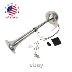 390mm STAINLESS STEEL SINGLE TRUMPET ELECTRIC HORN MARINE TRUCK CAR BOAT 12V