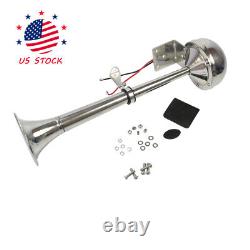 390mm STAINLESS STEEL SINGLE TRUMPET ELECTRIC HORN MARINE TRUCK CAR BOAT 12V