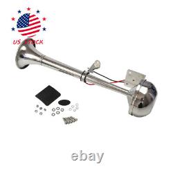 390mm STAINLESS STEEL SINGLE TRUMPET ELECTRIC HORN MARINE TRUCK CAR BOAT 12V