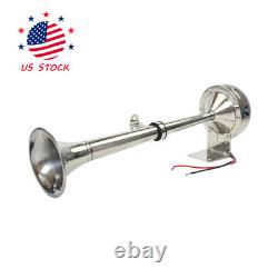390mm STAINLESS STEEL SINGLE TRUMPET ELECTRIC HORN MARINE TRUCK CAR BOAT 12V