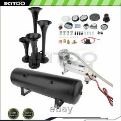 3 GAL 4 Trumpets Train Horn Kit for Truck Car Semi Loud System Air Tank 200psi