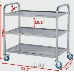 3-Shelf Stainless Steel Kitchen Restaurant Utility Cart Hand Truck High Quality