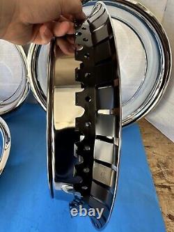 (4) STAINLESS TRIPLE CHROME PLATED BEAUTY RINGS 15x8 RALLY WHEELS, 71-82 TRUCKS