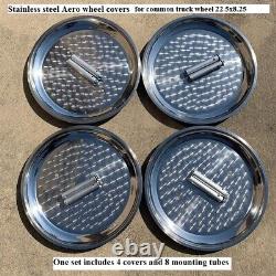 4 Stainless Steel Aero Wheel Covers For 22.5x8.25 Steel Truck Wheels