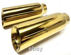 Car Truck Exhaust Tip Stainless Steel Muffler Pipe 2.5ID x 4OD x 12L GOLDEN