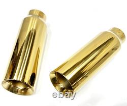 Car Truck Exhaust Tip Stainless Steel Muffler Pipe 2.5ID x 4OD x 12L GOLDEN