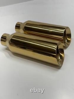 Car Truck Exhaust Tip Stainless Steel Muffler Pipe 2.5ID x 4OD x 12L GOLDEN