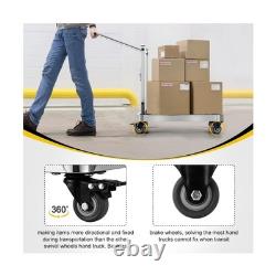 Folding Stainless Steel Hand Truck, Adjustable Handle Utility Cart with 4 Whe