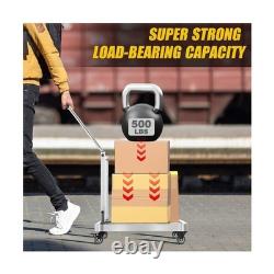 Folding Stainless Steel Hand Truck, Adjustable Handle Utility Cart with 4 Whe