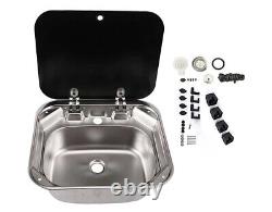 Food Truck Hand Wash Sink RV Camper Stainless Steel Basin Glass Lid NO FAUCET