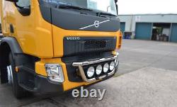 Grill Bar + Round Spot Lamps For Volvo FE 2013+ Polished Stainless Steel Truck