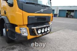 Grill Bar + Round Spot Lamps For Volvo FE 2013+ Polished Stainless Steel Truck