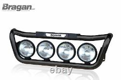 Grill Light Bar BLACK + Side LEDs For Scania 4 Series Stainless Steel Truck