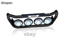 Grill Light Bar D BLACK + Side LED For Iveco Trakker Stainless Steel Truck Front