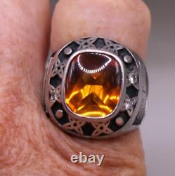JB Hunt Trucking Ring Orange Sapphire, Genuine Diamonds Size 9.5 Stainless Steel
