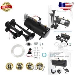 Loud 150 Decibel 4 Trumpet Air Horn 12V Compressor Stainless Steel Truck