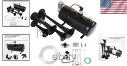 Loud 150 Decibel 4 Trumpet Air Horn 12V Compressor Stainless Steel Truck