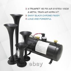 Loud 150 Decibel 4 Trumpet Air Horn 12V Compressor Stainless Steel Truck