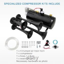 Loud 150 Decibel 4 Trumpet Air Horn 12V Compressor Stainless Steel Truck
