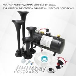 Loud 150 Decibel 4 Trumpet Air Horn 12V Compressor Stainless Steel Truck
