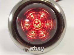 Pair 2 Glass Beehive Universal Round LED Tail Light Stainless Bezel Baby Bullet