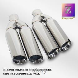 QUAD 4in OUTLETS DOUBLE WALL SIDEWAY DUAL CHROME EXHAUST TIP FOR TRUCK 3in INLET