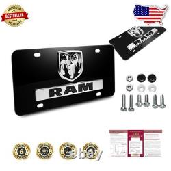 RAM Truck Dual Logo License Plate Officially Licensed Black Stainless Steel