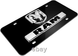 RAM Truck Dual Logo License Plate Officially Licensed Black Stainless Steel