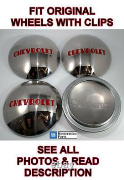 (Set/4) Stainless Hubcaps with Red Lettering 1947-53 Chevrolet 1/2T Pickup Truck
