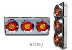 Set Of 2 24v Chrome Led Rear Tail Stainless Steel Lights For Truck Lorry Trailer