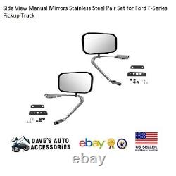 Side View Manual Mirrors Stainless Steel Pair Set for Ford F-Series Pickup Truck