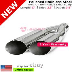 Single Wall Dual Exit Truck SUV 17in Weld On Exhaust Tip 2.5 In 3.5 Out 233139