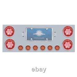 Stainless Rear Center Panel Red LED, Red Lens Lights Chrome Bezels Truck Semi