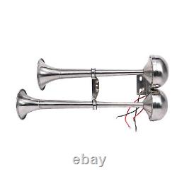 Stainless Steel Marine Electric Twin Trumpet Horn 12V Fits Boat Yacht Truck Car