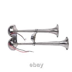 Stainless Steel Marine Electric Twin Trumpet Horn 12V Fits Boat Yacht Truck Car