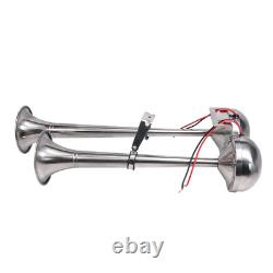 Stainless Steel Marine Electric Twin Trumpet Horn 12V Fits Boat Yacht Truck Car