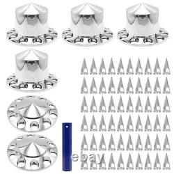 Stainless Steel Semi Truck Wheel Hub Cap Kit Complete Front and Rear Cover Set