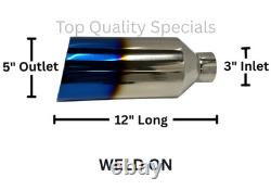 Stainless Steel Truck / Diesel / SUV Exhaust Tip 3 Inlet 5 Outlet 12 Long