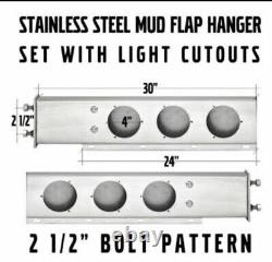 Stainless Steel Truck Mud Flap Hanger Set Round Light Cutouts Spring Loaded 2.5